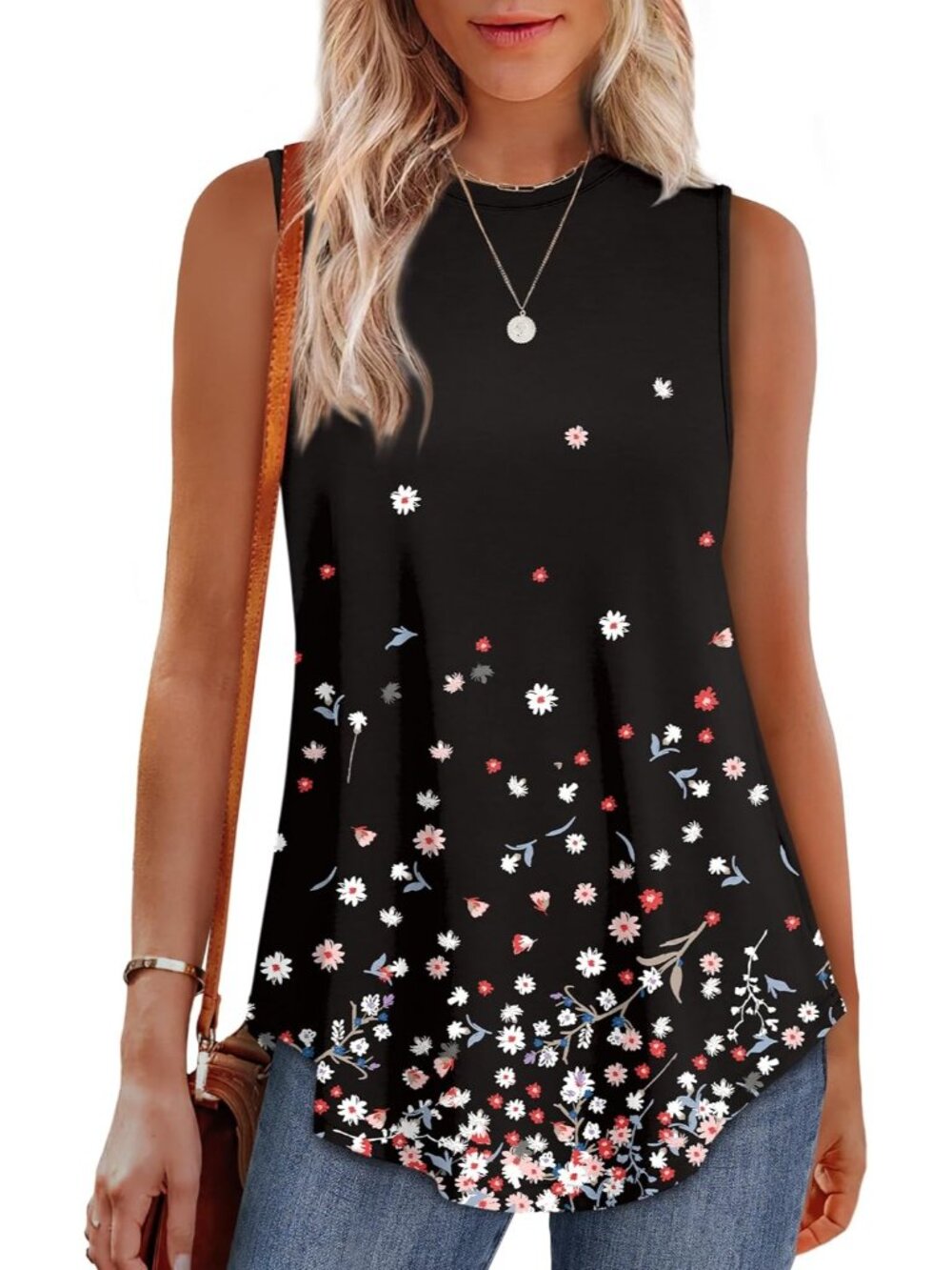 Women's Black High Neck Tank Loose Fit Sleeveless Casual Wear Summer Tunic Tops